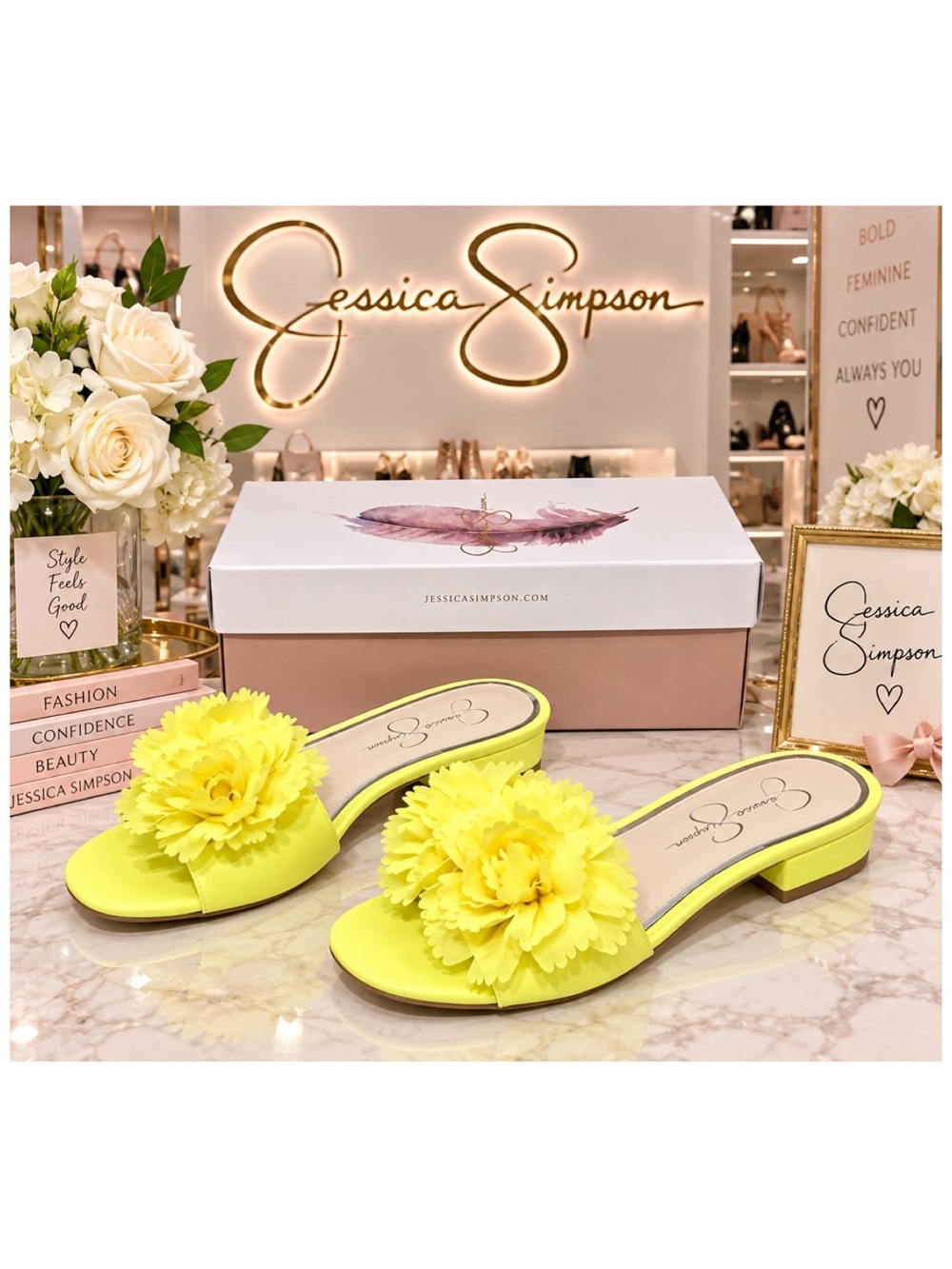 Jessica Simpson Leather Caralin Slide Sandals.